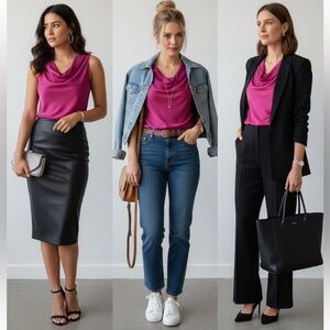 Natori Bold Pink Sleeveless Cowl Neck Top